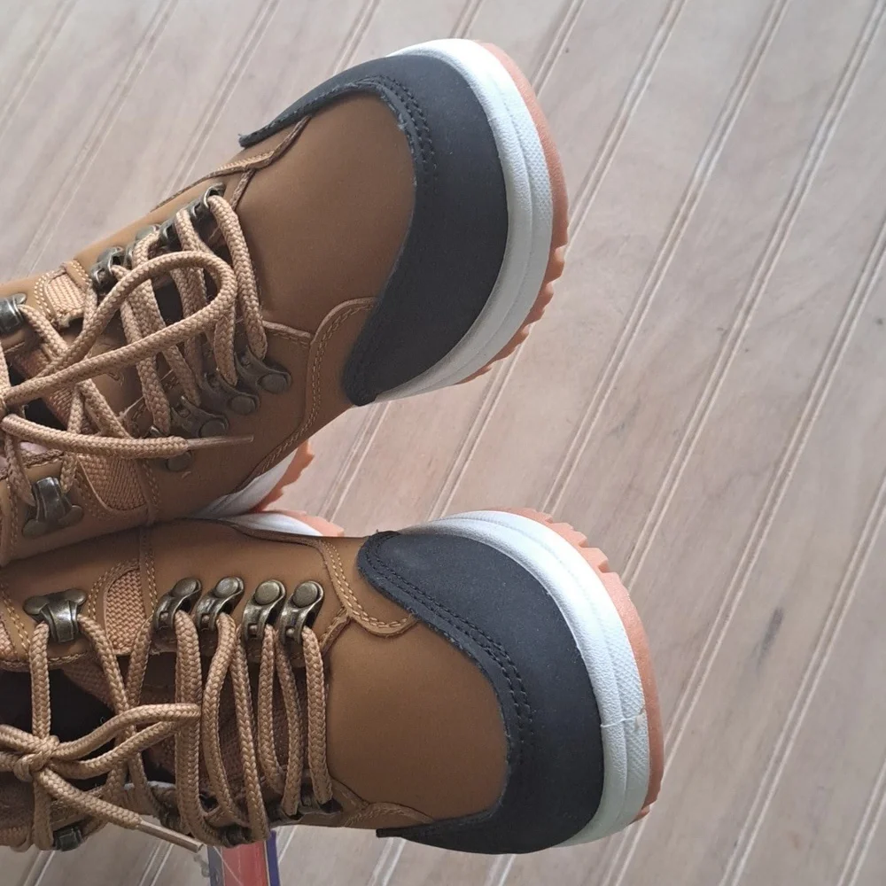 NWT Beverly Hills Polo Club Youth Causal Brown Blk Leather Lace-Up Hiking Boots - Picture 8 of 13